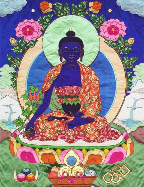 Medicine Buddha silk thangka by LeslieRW