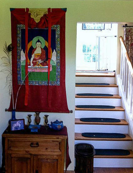 Appliqué thangka by Leslie Rinchen-Wongmo hanging in a private home in California.